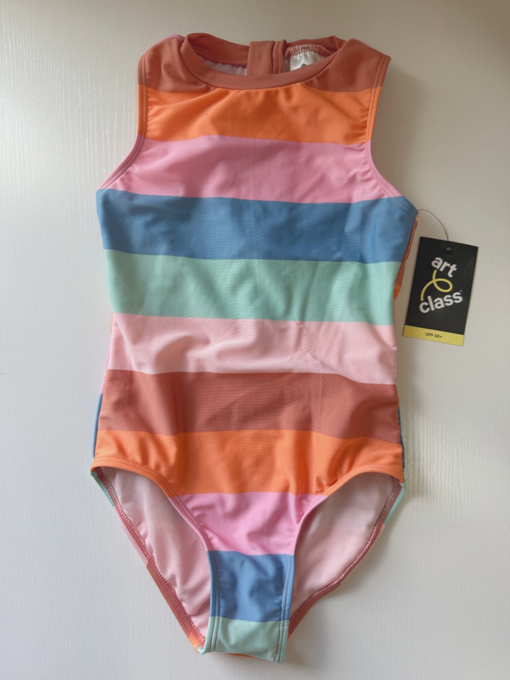 Target Art Class Girls 8 Medium One Piece Swimsuit Zip Back Stripe Retro New NWT